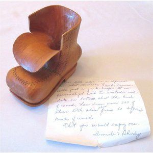 Hand Carved Handmade Boot Shoe Cypress Wood